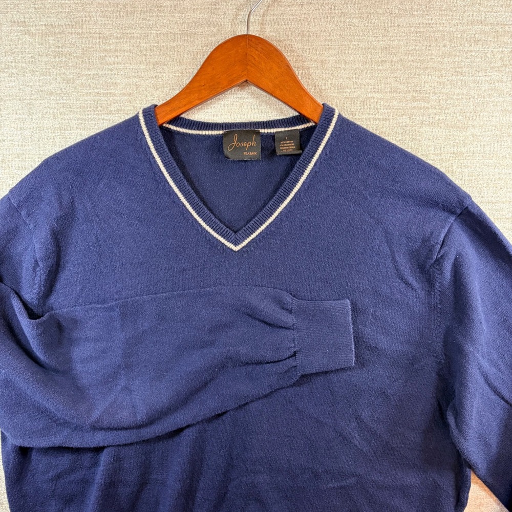 Joseph Abboud Jos A Bank Mens Large Navy Blue Cotton Cashmere V-Neck Sweater